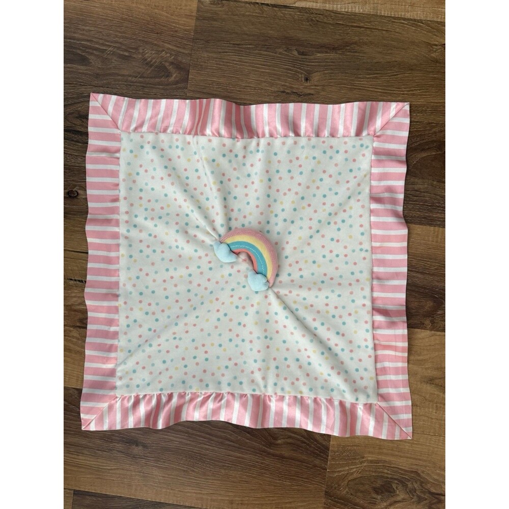 MATILDA JANE Pastel Rainbow Plush Lovey Baby Security Blanket Pink Satin 20"